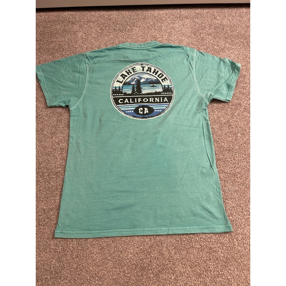 EMI Sportswear Lake Tahoe California Tee Men Small Green Excellent Graphic Shirt